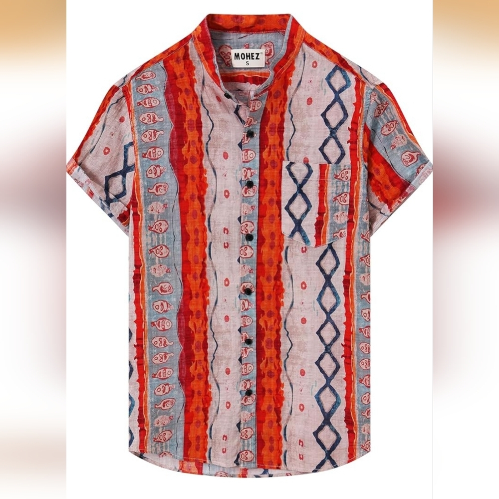 NWT MOHEZ Hawaiian Shirt Floral Short Sleeve Summer Vacation Print Sz XXL